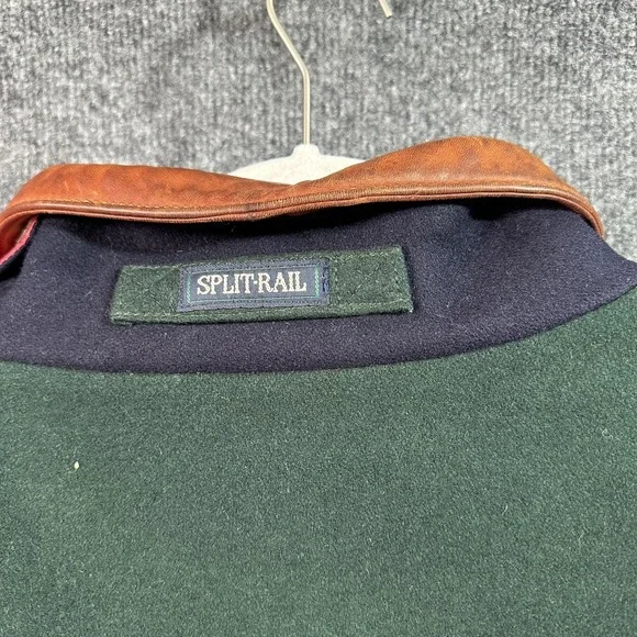Split Trail Bomber Jacket Men's XL Green Wool Leather Fleece Lined Vintage 90's